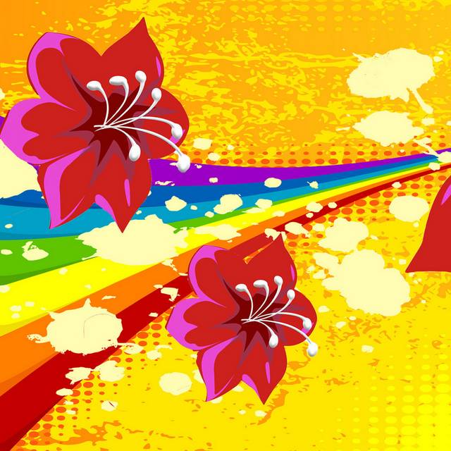 黄底动感彩虹花卉装饰画