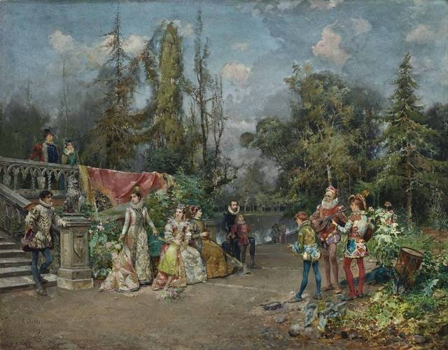 花园里的演奏欧洲宫廷油画