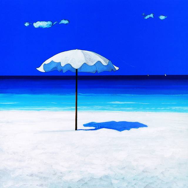 精美蓝色海滩遮阳伞无框画
