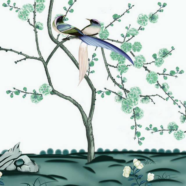 水彩树木小鸟装饰画2