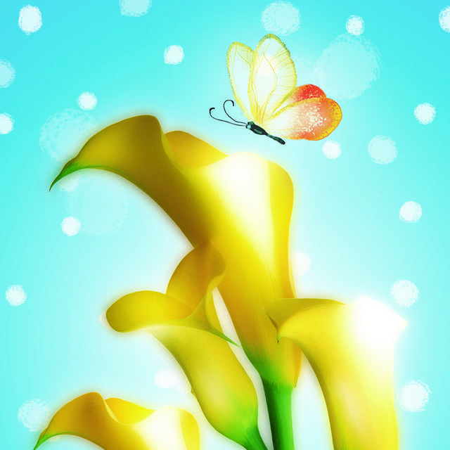 黄色花朵精美蝴蝶装饰画