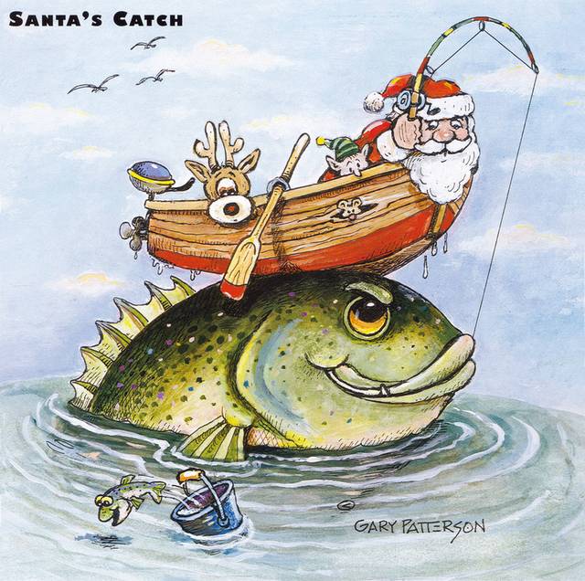 钓鱼的圣诞老人无框画