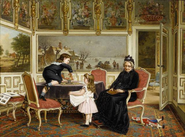 小孩子和祖母欧洲宫廷油画