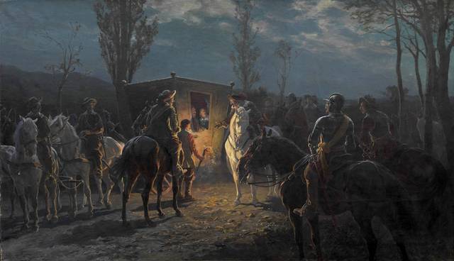 夜间骑马的人风景装饰画