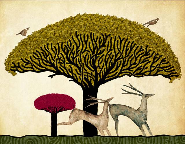 麋鹿树木装饰画2