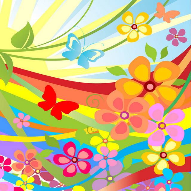 彩虹条纹缤纷花卉装饰画2