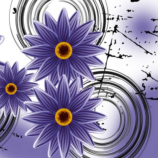 泼墨黑色圆圈紫色花卉装饰画2