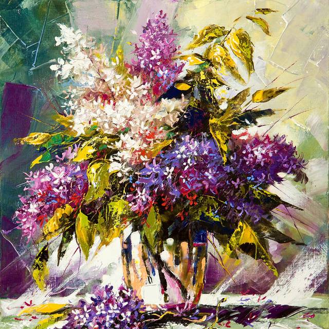 油彩紫色花卉装饰画