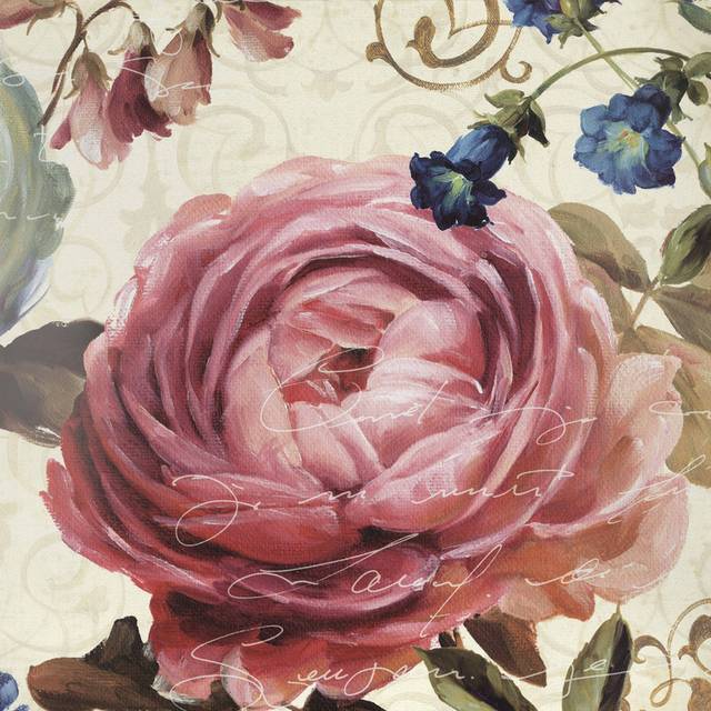 粉蓝复古花卉手绘装饰画