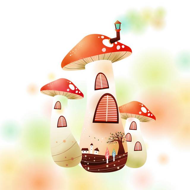 可爱的蘑菇房子装饰画