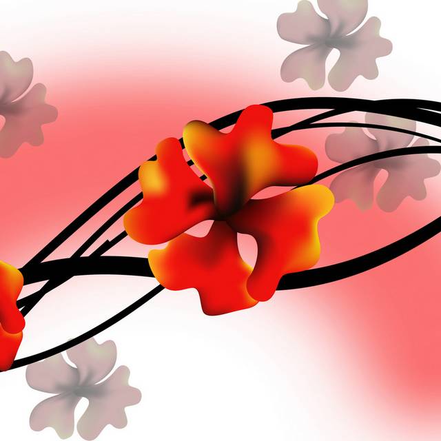 花印黑色线条红花装饰画2