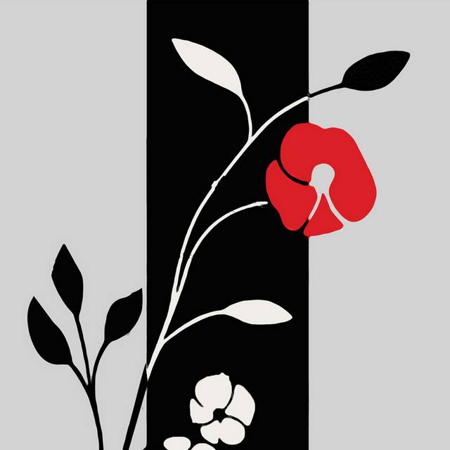 黑白图框红白花卉装饰画2