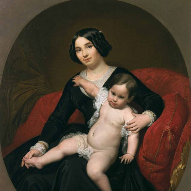 抱着小男孩的母亲宫廷油画装饰画