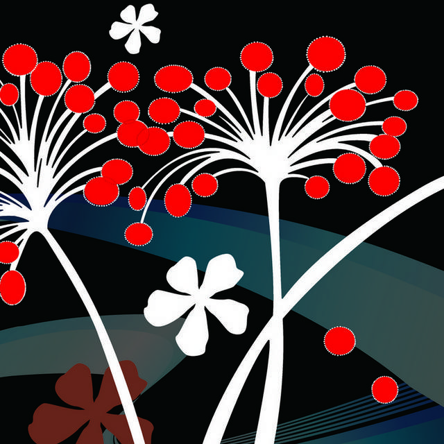 黑底线条花朵花枝装饰画1