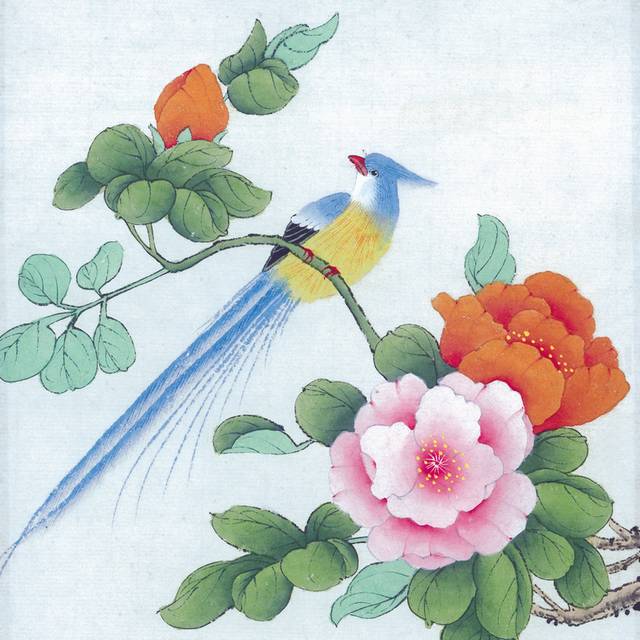 橘粉色花卉工笔画素材