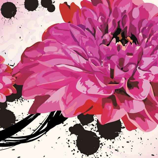 泼墨黑色线条粉色晕染花卉装饰画1
