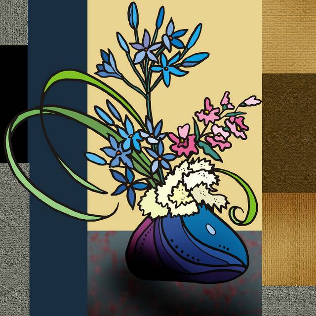手绘卡通花瓶花卉装饰画2