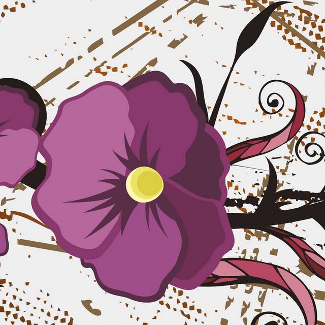 褐色泼墨黑色花藤紫色花卉装饰画1