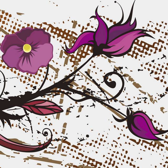 褐色泼墨黑色花藤紫色花卉装饰画2