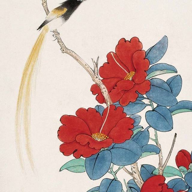 中国风红花工笔装饰画