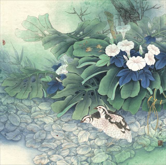 中国风白花稚鸡工笔装饰画