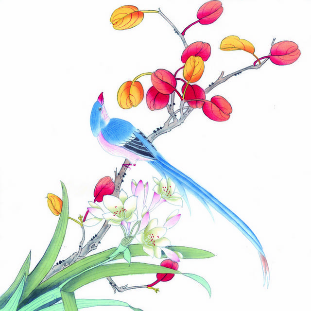 美丽鲜花小鸟工笔装饰画