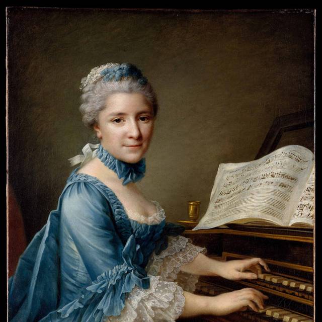 弹钢琴的蓝裙女孩宫廷油画装饰画