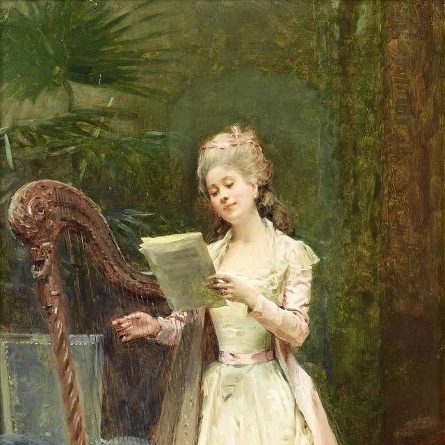 演奏竖琴的少女宫廷油画