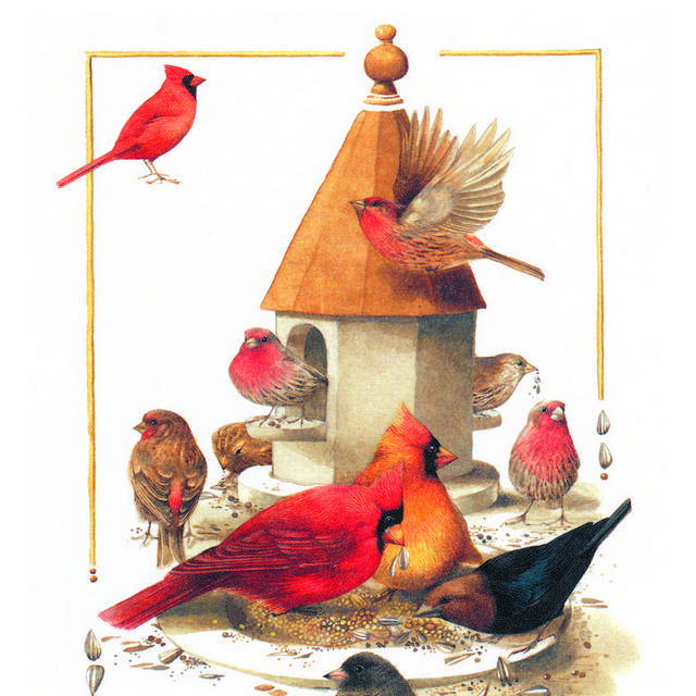 进食的小鸟客厅装饰画