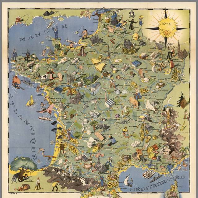 1948年出版法国古地图装饰画