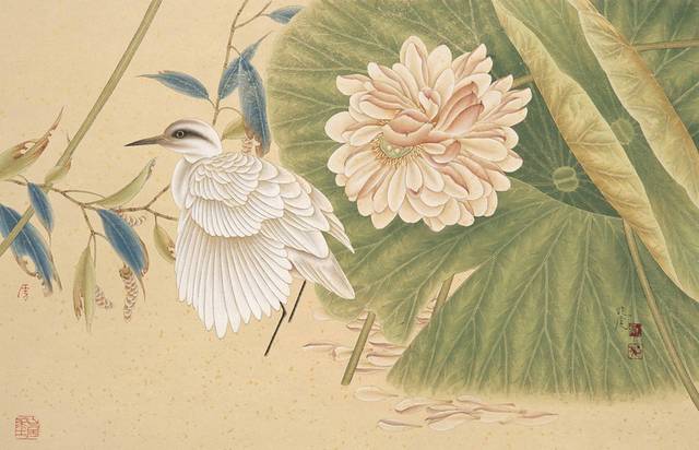 花朵白鸟工笔装饰画