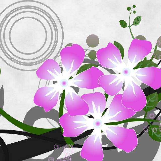 灰黑条纹粉色花朵装饰画1