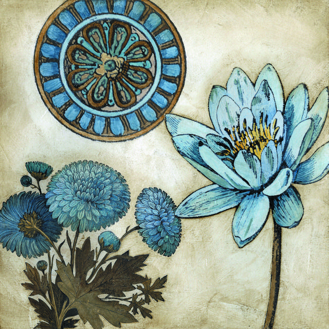 精美蓝色花朵装饰画2