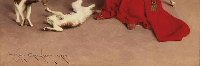 看猫咪玩耍的男人宫廷油画装饰画