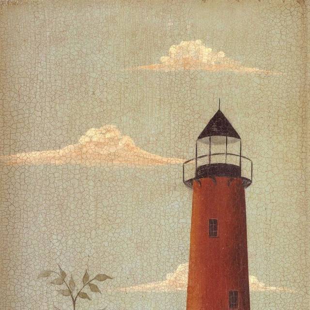 手绘复古海岸灯塔装饰画