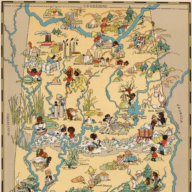 1935年出版阿拉巴马州地图装饰画