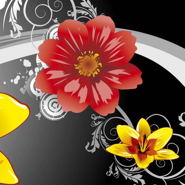 泼墨线条红黄花卉装饰画2