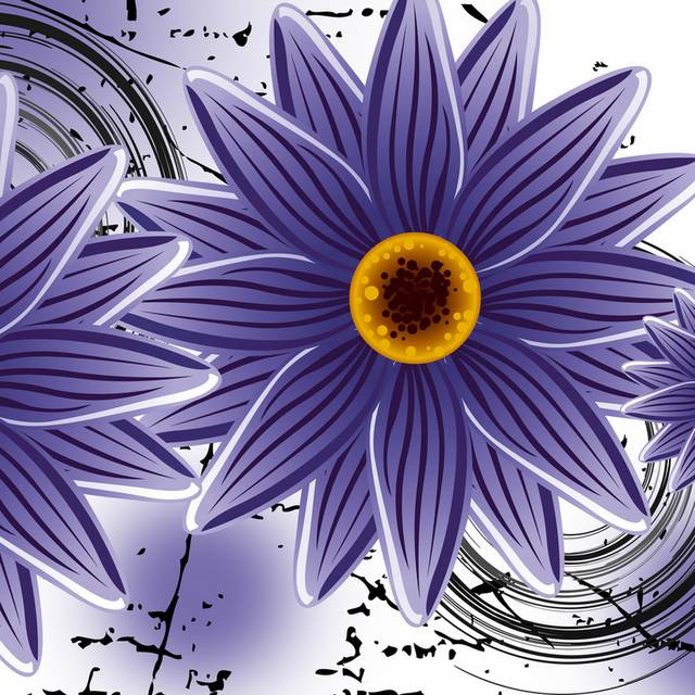 泼墨黑色圆圈紫色花卉装饰画1