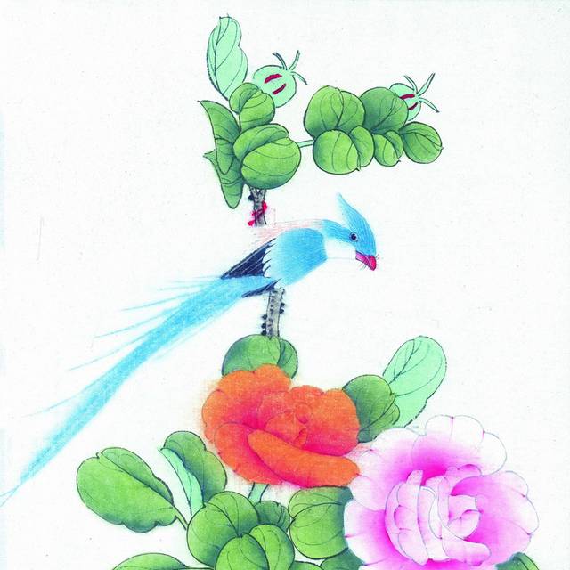 蓝鸟简约花卉工笔画素材