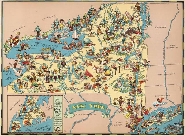 1935年出版纽约州地图装饰画