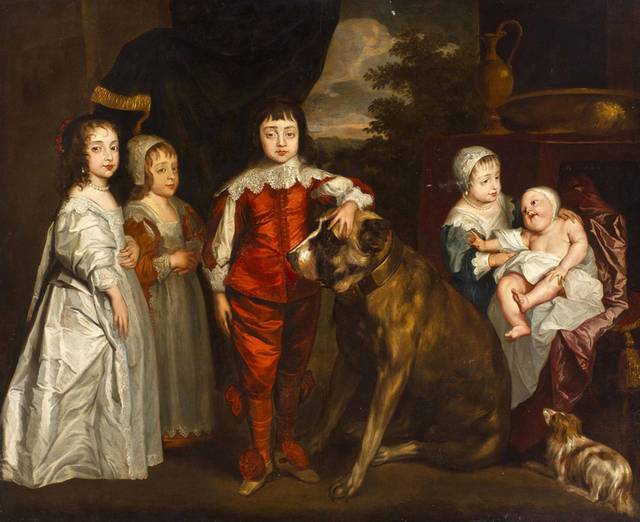 小孩子和狗狗欧洲宫廷油画