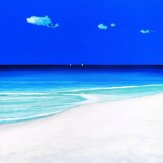 蓝色精美海滩无框画