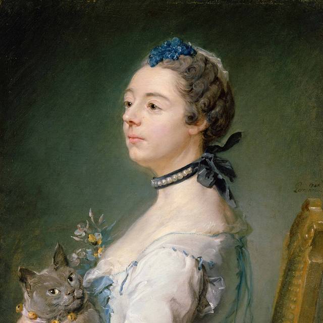抱着猫咪的妇人宫廷油画装饰画