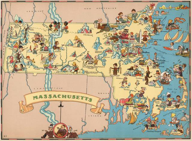 1935年出版马萨诸塞州地图装饰画