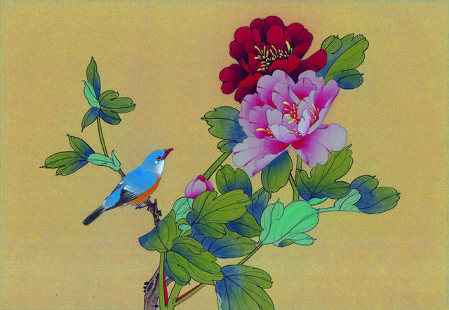 小鸟牡丹工笔装饰画