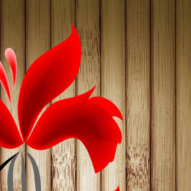 木纹底红色花朵装饰画2