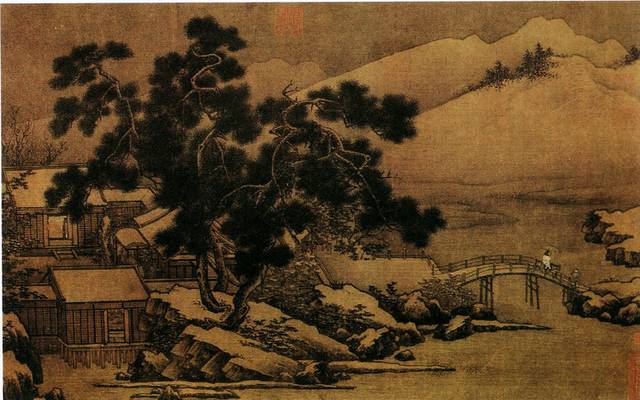 松树小河工笔画