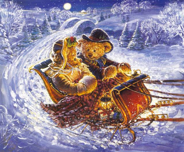 泰迪熊坐雪橇装饰画