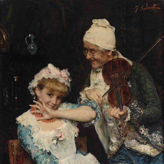 拉小提琴的老人宫廷油画装饰画