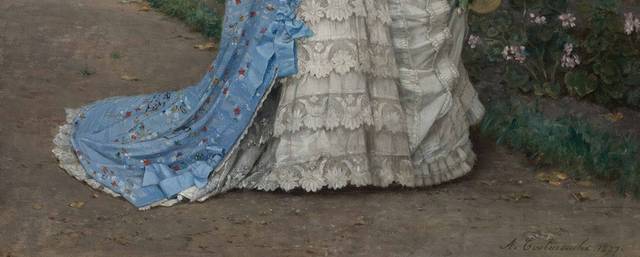 花园散步的少女欧洲宫廷油画